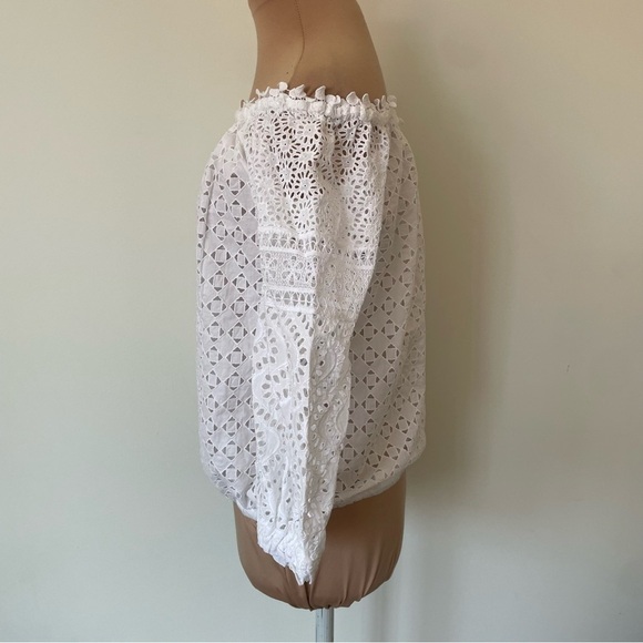 TEMPTATION POSITANO Off the Shoulder Cotton Bianco Eyelet White Charlotte Top S - Picture 4 of 12